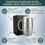 Beer Mugs - Viking Cup for Beer Enthusiasts - Beer Stein Mug for Men - Unique Barrel Design - Versatile Beer Accessories - Ideal Coffee Tumbler - 34 oz Barrel Beer Mug by Quickshot