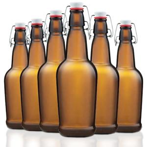 Swing Top Glass Bottles, 6 Pack Flip Top Beer Bottles with Airtight Lids,16 Oz Amber Glass Bottle with Lids, Beer Bottle for Home Brewing and Wine, Mead, Fermentation