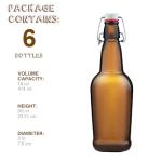 Swing Top Glass Bottles, 6 Pack Flip Top Beer Bottles with Airtight Lids,16 Oz Amber Glass Bottle with Lids, Beer Bottle for Home Brewing and Wine, Mead, Fermentation
