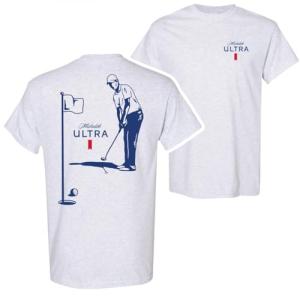 Michelob Ultra Golfing Front and Back Print T-Shirt (US, Alpha, X-Large, Regular, Regular) White