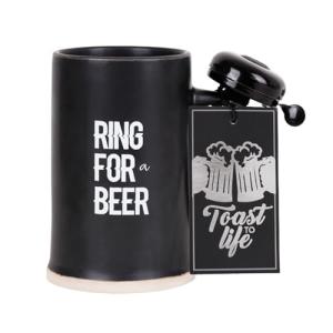 bespritGIFT 22oz Ceramic Beer Mug with Bell Beer Sein Set with Bell Mugs with Handles for Men Father's Gift Set for Dad & Boyfriend Ring for Beer Novelty Mugs