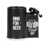 bespritGIFT 22oz Ceramic Beer Mug with Bell Beer Sein Set with Bell Mugs with Handles for Men Father's Gift Set for Dad & Boyfriend Ring for Beer Novelty Mugs