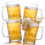 Jibrelxion 4 Pack Beer Mugs For Freezer, 17.4 oz Large Glass Mugs with Handles, Clear Glass Frozen Beer Mugs for Tea, Coffee, Gift and Home Bar Accessories