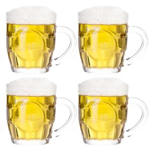 TUSAPAM Dimple Stein Beer Mug Set, 10 oz Beer Glasses with Handle, Glass Beer Mugs, Dishwasher and Freezer Safe, Clear and Sturdy, Set of 4