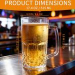 Jibrelxion 4 Pack Beer Mugs For Freezer, 17.4 oz Large Glass Mugs with Handles, Clear Glass Frozen Beer Mugs for Tea, Coffee, Gift and Home Bar Accessories