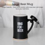 bespritGIFT 22oz Ceramic Beer Mug with Bell Beer Sein Set with Bell Mugs with Handles for Men Father's Gift Set for Dad & Boyfriend Ring for Beer Novelty Mugs