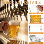 Jibrelxion 4 Pack Beer Mugs For Freezer, 17.4 oz Large Glass Mugs with Handles, Clear Glass Frozen Beer Mugs for Tea, Coffee, Gift and Home Bar Accessories