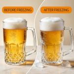 Jibrelxion 4 Pack Beer Mugs For Freezer, 17.4 oz Large Glass Mugs with Handles, Clear Glass Frozen Beer Mugs for Tea, Coffee, Gift and Home Bar Accessories
