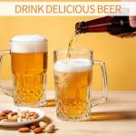 Jibrelxion 4 Pack Beer Mugs For Freezer, 17.4 oz Large Glass Mugs with Handles, Clear Glass Frozen Beer Mugs for Tea, Coffee, Gift and Home Bar Accessories