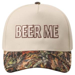 MIRMARU 5-Panel Embroidery Two-Tone Trucker Hat with Designed Camo and Floral Brim (US, Alpha, One Size, CAMO-Beer ME)