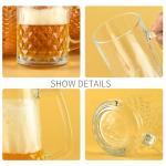 TUSAPAM Heavy Beer Mugs Set, 19oz Glass Mugs With Handle, Beer Glasses For Freezer, 570ml Beer Drinking Glasses, Traditional Stein For Bar, Beverages, Coffee, Teas, Set of 4