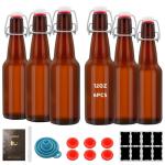 eispap Amber Beer Bottles with Flip Caps, 12oz Glass Bottle with Swinging Top for Airtight Lids, Home Brewing and Fermentation Kombucha, Vanilla Extract, Beverage, Water, Kefir (6)