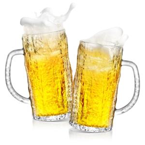 Cambareign Beer Mug Set of 2, 16.5oz Glass Beer Mugs for Freezer, Clear Large Beer Steins with Handle, Gifts for Men