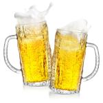 Cambareign Beer Mug Set of 2, 16.5oz Glass Beer Mugs for Freezer, Clear Large Beer Steins with Handle, Gifts for Men