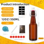 eispap Amber Beer Bottles with Flip Caps, 12oz Glass Bottle with Swinging Top for Airtight Lids, Home Brewing and Fermentation Kombucha, Vanilla Extract, Beverage, Water, Kefir (6)