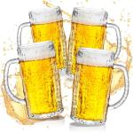 Cambareign 16.5oz Beer Mug, 4 Pack Glass Beer Mugs for Freezer, Clear Large Beer Steins with Handle, Gifts for Men