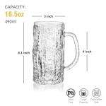 Cambareign Beer Mug Set of 2, 16.5oz Glass Beer Mugs for Freezer, Clear Large Beer Steins with Handle, Gifts for Men