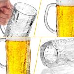 Cambareign 16.5oz Beer Mug, 4 Pack Glass Beer Mugs for Freezer, Clear Large Beer Steins with Handle, Gifts for Men