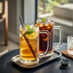 PYVYLO Glass Beer Mugs Set of 8,16oz Heavy Beer Mug With Handles and Straws for Tea,Coffee Thick Drinking Glasses for Freezer