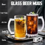 PYVYLO Glass Beer Mugs Set of 8,16oz Heavy Beer Mug With Handles and Straws for Tea,Coffee Thick Drinking Glasses for Freezer