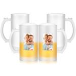 Mifoci 4 Pcs Sublimation Blank Beer Mugs Personalized Tazas Para Present 16 oz Frosted Beer Glass Cups Can Add Photo Text or Images on Gift for Dad Husband Groomsmen Father's Day Wedding Oktoberfest