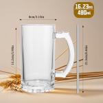 PYVYLO Glass Beer Mugs Set of 8,16oz Heavy Beer Mug With Handles and Straws for Tea,Coffee Thick Drinking Glasses for Freezer