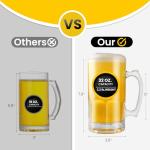 ZHENGYAOYANG 34fl.oz/1L Large Heavy Glass Beer Mug Set of 2 with Handle