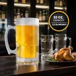 ZHENGYAOYANG 34fl.oz/1L Large Heavy Glass Beer Mug Set of 2 with Handle