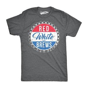 Mens Red White and Brews Funny T Shirts Vintage USA Beer Novelty Graphic T Shirt Funny T Shirts Patriotic Apparel for Men Cool Beer Short Sleeve Novelty Dark Grey XL