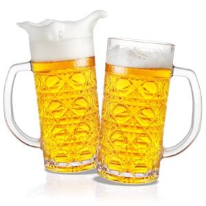 Tequibar Beer Mug Set of 2, 16oz Beer Glasses with Handle, Large Heavy Beer Stein Glass, Freezer Beer Mugs for Dad Husband or Friend