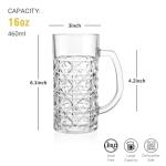 Tequibar Beer Mug Set of 2, 16oz Beer Glasses with Handle, Large Heavy Beer Stein Glass, Freezer Beer Mugs for Dad Husband or Friend