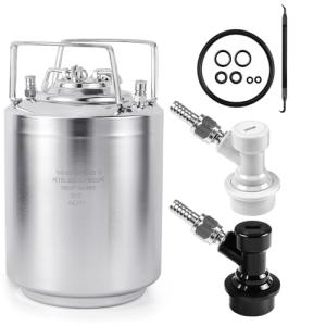 MRbrew New 2.6 Gallon Ball Lock Keg, Stainless Steel Beer Keg with Two Ball Lock Keg Fittings & Gasket Set, Double Ball Lock Post Corny Keg For Draft, Homebrew, Craft Beer, Cold Brew Keg for Party