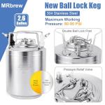 MRbrew New 2.6 Gallon Ball Lock Keg, Stainless Steel Beer Keg with Two Ball Lock Keg Fittings & Gasket Set, Double Ball Lock Post Corny Keg For Draft, Homebrew, Craft Beer, Cold Brew Keg for Party
