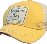 VINTAGE LIFE Sunshine and Beer That’s Why I'm Here Distressed Trucker Cap, Yellow, Cotton, Polyester, Indoor, Outdoor