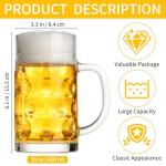Erthskda 4 Pack Beer Mugs Set, 20 Oz Clear Freezer Beer Steins with Handles, Large Cylinder Heavy Drinking Glass Mugs for Party, Bar and Home