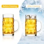Erthskda 4 Pack Beer Mugs Set, 20 Oz Clear Freezer Beer Steins with Handles, Large Cylinder Heavy Drinking Glass Mugs for Party, Bar and Home