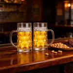 Erthskda 4 Pack Beer Mugs Set, 20 Oz Clear Freezer Beer Steins with Handles, Large Cylinder Heavy Drinking Glass Mugs for Party, Bar and Home