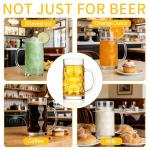Erthskda 4 Pack Beer Mugs Set, 20 Oz Clear Freezer Beer Steins with Handles, Large Cylinder Heavy Drinking Glass Mugs for Party, Bar and Home