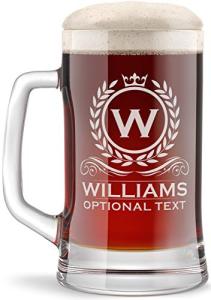 DADDY FACTORY Personalized Custom Beer Mug Glass Cup, Engraved Etched Monogram 16 oz Classic Brew Mug Gift for Dad Drinker