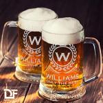 DADDY FACTORY Personalized Custom Beer Mug Glass Cup, Engraved Etched Monogram 16 oz Classic Brew Mug Gift for Dad Drinker