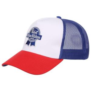 PBR Beer A-Frame Trucker Ribbon Adjustable Snapback Cap WHT Ribbon/RED