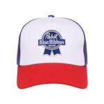 PBR Beer A-Frame Trucker Ribbon Adjustable Snapback Cap WHT Ribbon/RED