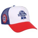 PBR Beer A-Frame Trucker Ribbon Adjustable Snapback Cap WHT Ribbon/RED