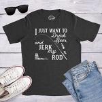 Mens I Just Want to Drink Beer and Jerk My Rod T Shirt Funny Fishing Graphic Funny T Shirts Fishing Apparel for Men Cool Beer Short Sleeve Novelty Tees for Black L