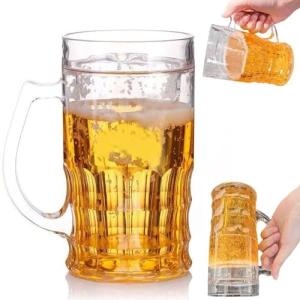 Fake Beer Glasses, Double Walled Beer Mug For,16 oz with HandleResuable Beer Drinking Cups,Double Walled Beer Mug For Freezer for Bar, Beverages, Alcohol, Freezable, BPA Free