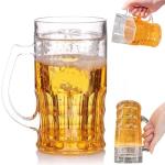 Fake Beer Glasses, Double Walled Beer Mug For,16 oz with HandleResuable Beer Drinking Cups,Double Walled Beer Mug For Freezer for Bar, Beverages, Alcohol, Freezable, BPA Free