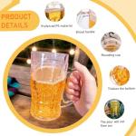 Fake Beer Glasses, Double Walled Beer Mug For,16 oz with HandleResuable Beer Drinking Cups,Double Walled Beer Mug For Freezer for Bar, Beverages, Alcohol, Freezable, BPA Free