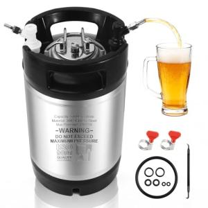 Ferroday New 2.5 Gallon Corny Keg, Stainless Steel Beer Keg Cornelius Keg with Dual Rubber Handle, Ball Lock Keg with Quick Disconnects O-Rings Clamps for Home Brew