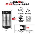 Ferroday New 2.5 Gallon Corny Keg, Stainless Steel Beer Keg Cornelius Keg with Dual Rubber Handle, Ball Lock Keg with Quick Disconnects O-Rings Clamps for Home Brew