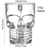 Hacaroa 6 Pack 17 Oz Skull Glass Beer Mug with Handle, Father's Day Gift Heavy Base Drinking Tiki Glasses, Clear Funny Beer Stein Cup for Whiskey, Wine, Juice, Bar, Halloween Decorations Gifts